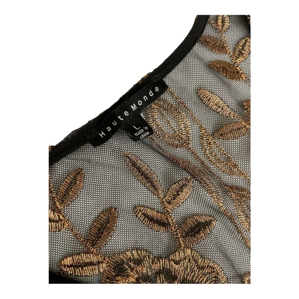 Haute Monde Kimono Duster Robe Jacket Women Size L Bronze Embroidery Boho Retro